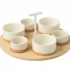 Aperoset 29x29cm - keramiek & bamboe - wit & naturel