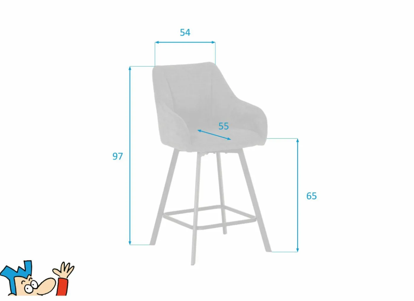 Barstoel Kanun ZH65cm - stof - grijs