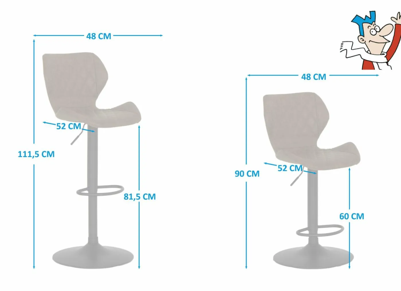 Barstoel Toro ZH58-80cm - lederlook - bruin