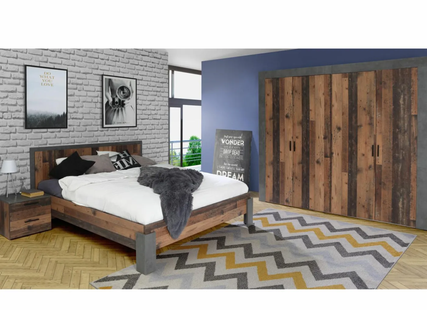 Bed Attaylar 180x200cm - decor - oldwood vintage & donkergrijs