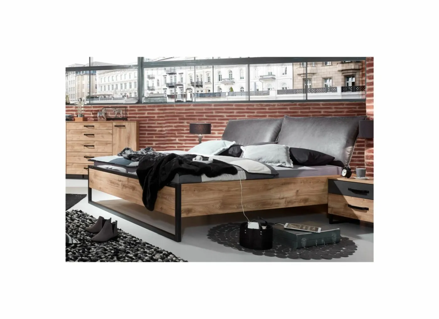 Bed Detroit II 160x200cm - decor - eik & zwart staal
