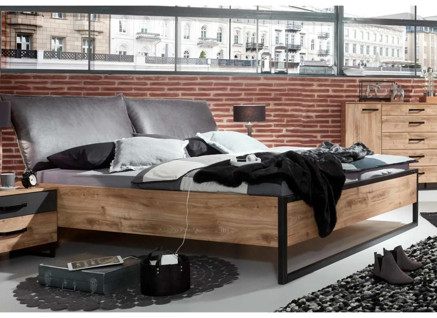 Bed Detroit II 180x200cm - decor - eik & zwart staal