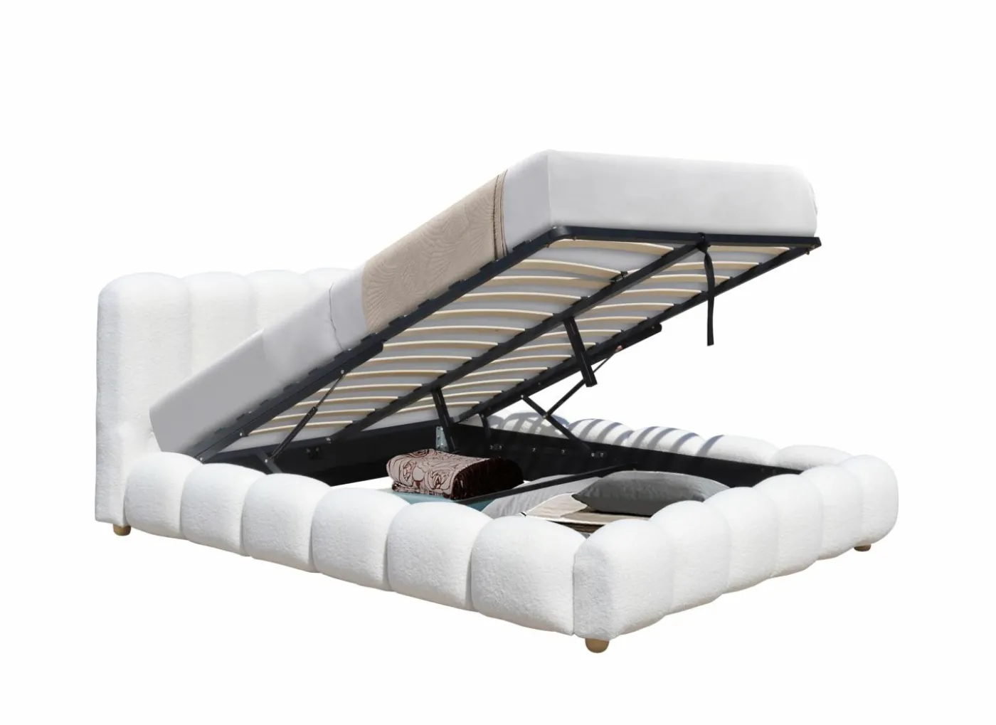 Bed Isola 180x200cm met opberguimte - bouclé - wit