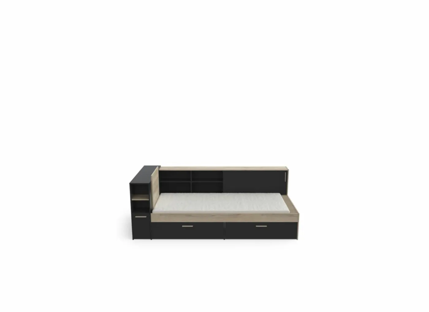 Bed Life 90x190/200cm - decor - kronberg eik & zwart met opbergruimte
