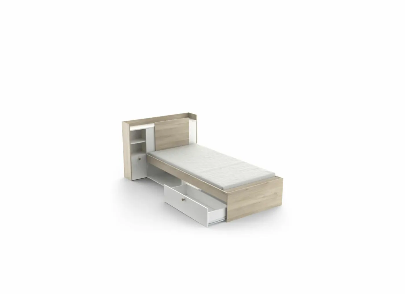 Bed Life 90x190/200cm - decor - kronberg eik & wit met opbergruimte