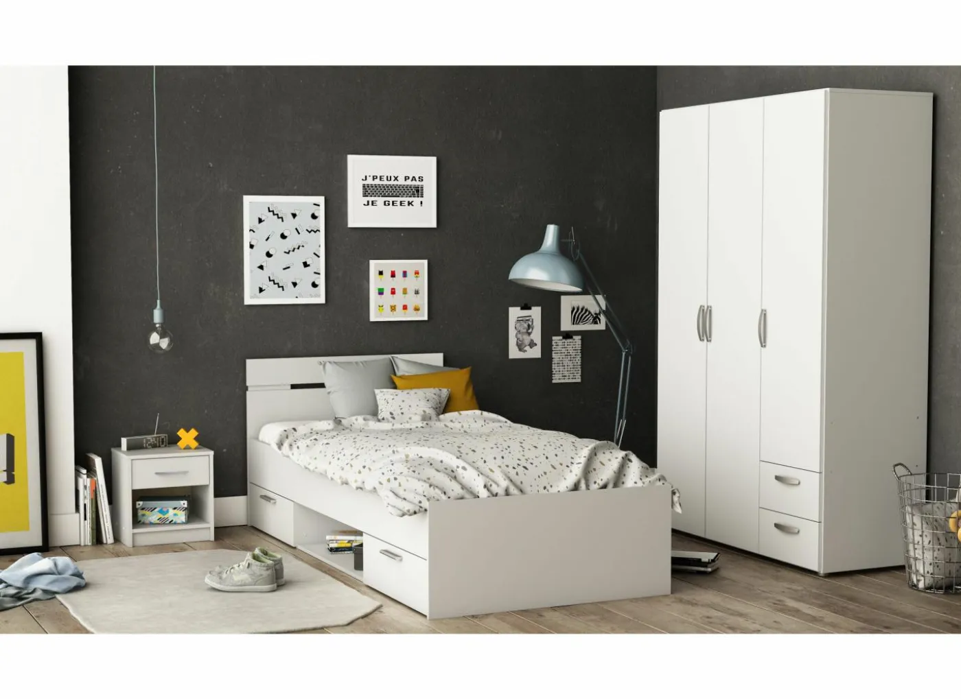 Bed Michigan 90x200cm - decor - wit met opbergruimte