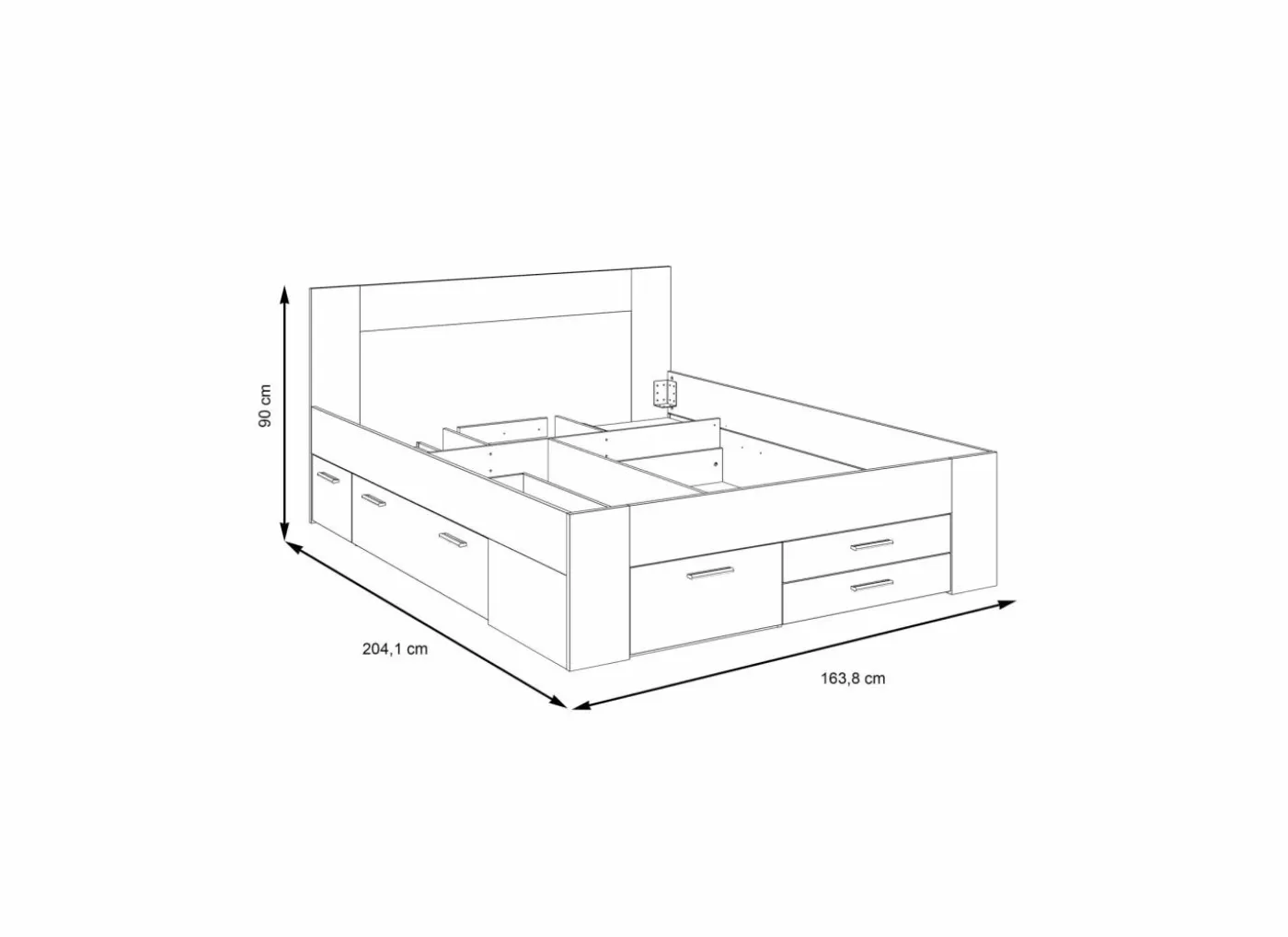 Bed Udine 160x200cm - decor - wit met opbergruimte