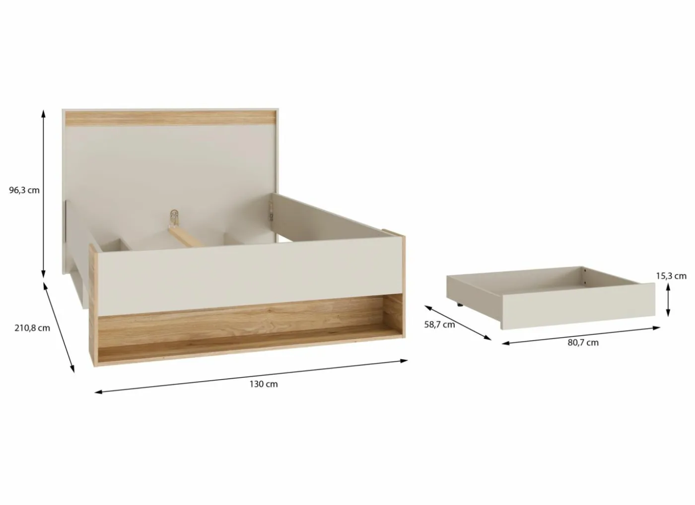 Bed Wexlin 120x200cm - decor - sand & mauvella oak