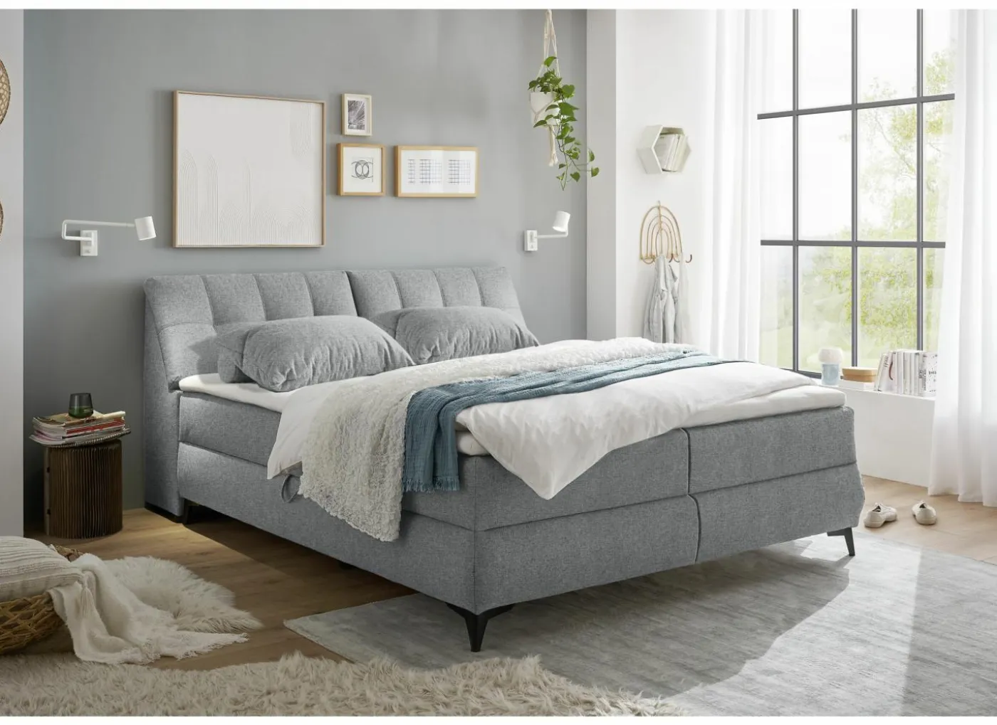 Bedbox Atlantis 180x200cm - stof - grijs met opbergruimte