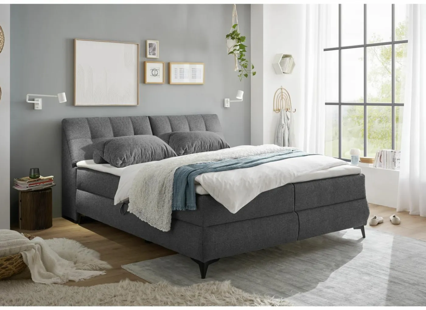 Bedbox Atlantis 160x200cm - stof - antraciet met opbergruimte