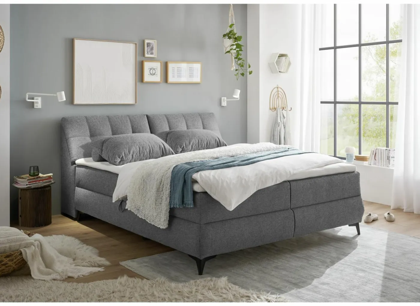 Bedbox Atlantis 160x200cm - stof - donkergrijs met opbergruimte