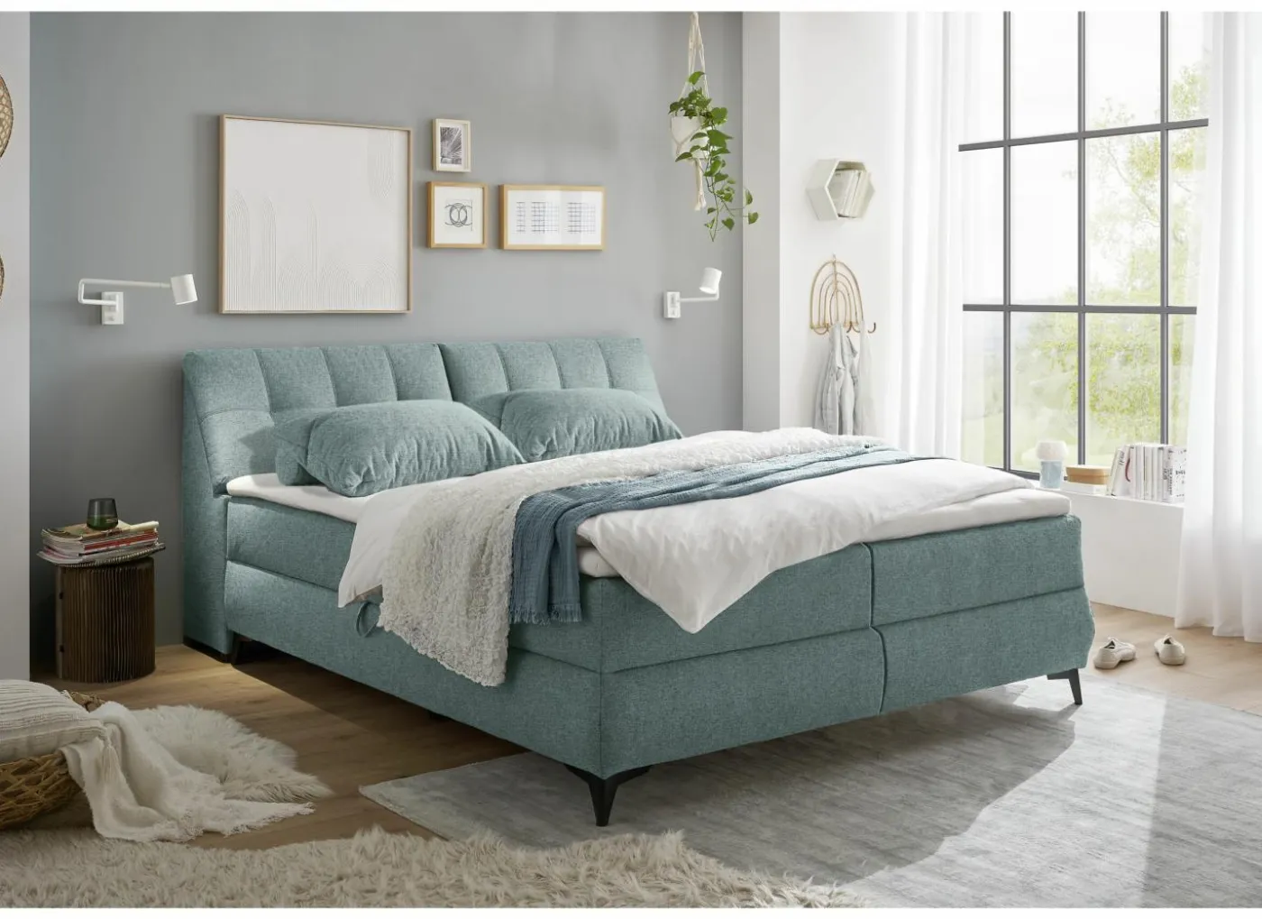 Bedbox Atlantis 160x200cm - stof - munt met opbergruimte