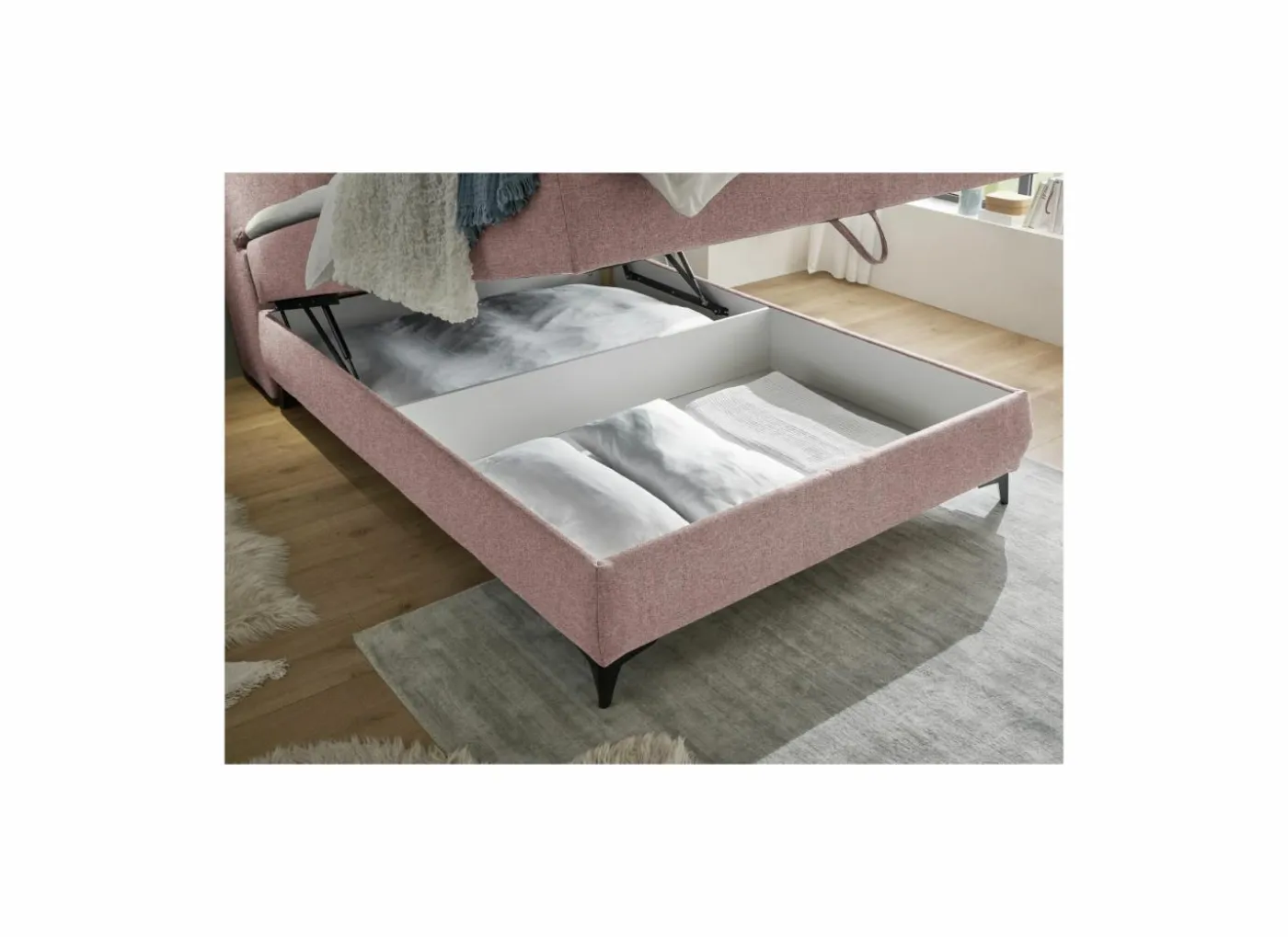 Bedbox Atlantis 140x200cm - stof - flamingo met opbergruimte