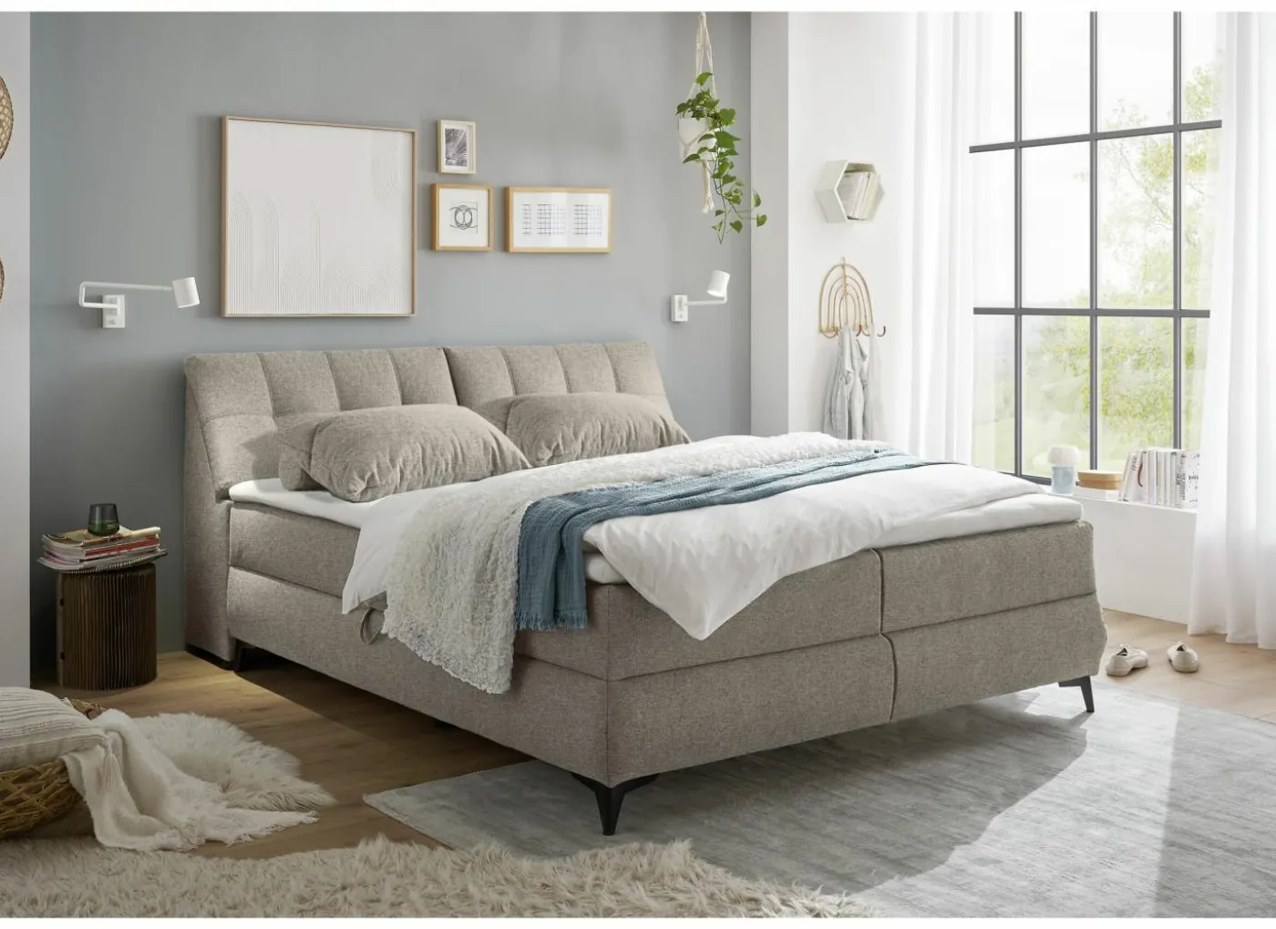 Bedbox Atlantis 160x200cm - stof - zand met opbergruimte