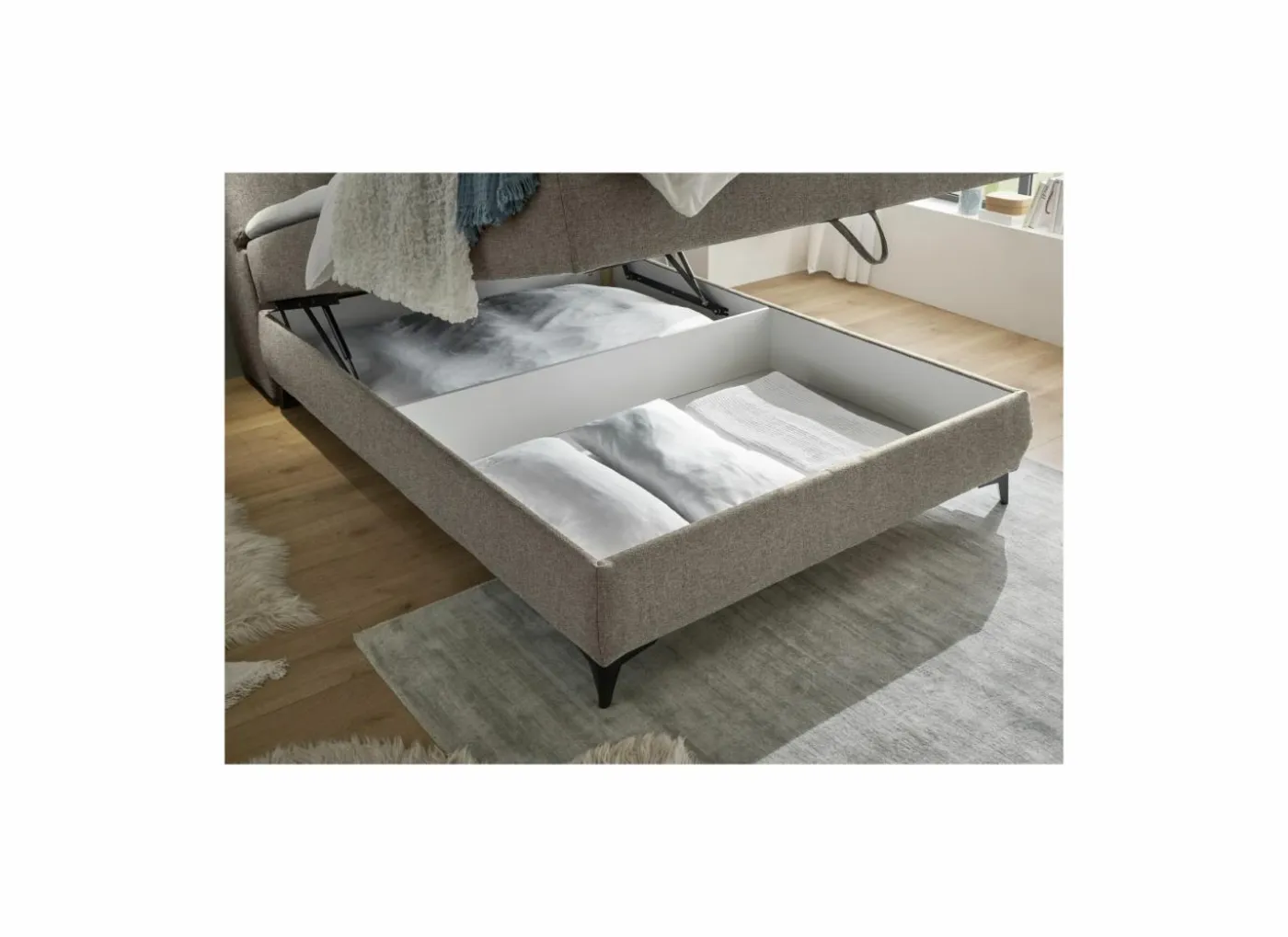 Bedbox Atlantis 140x200cm - stof - zand met opbergruimte