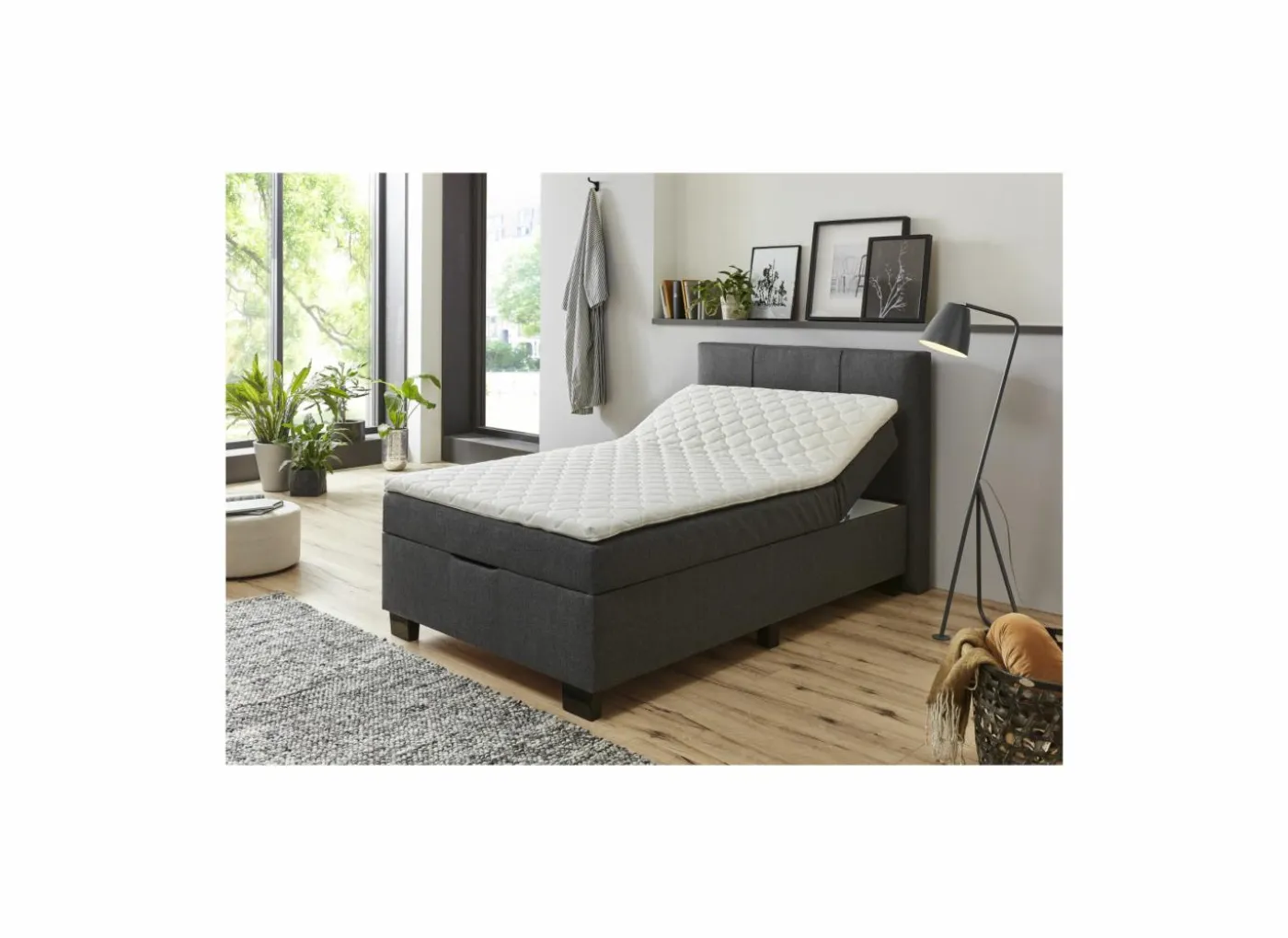 Bedbox BX1620 120x200cm - stof - antraciet met opbergruimte