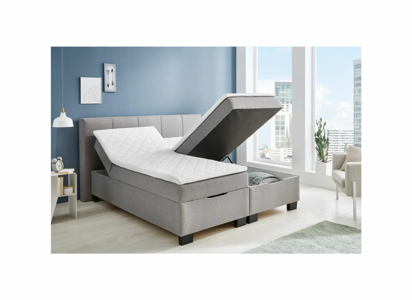 Bedbox BX1620 180x200cm - stof - lichtgrijs met opbergruimte