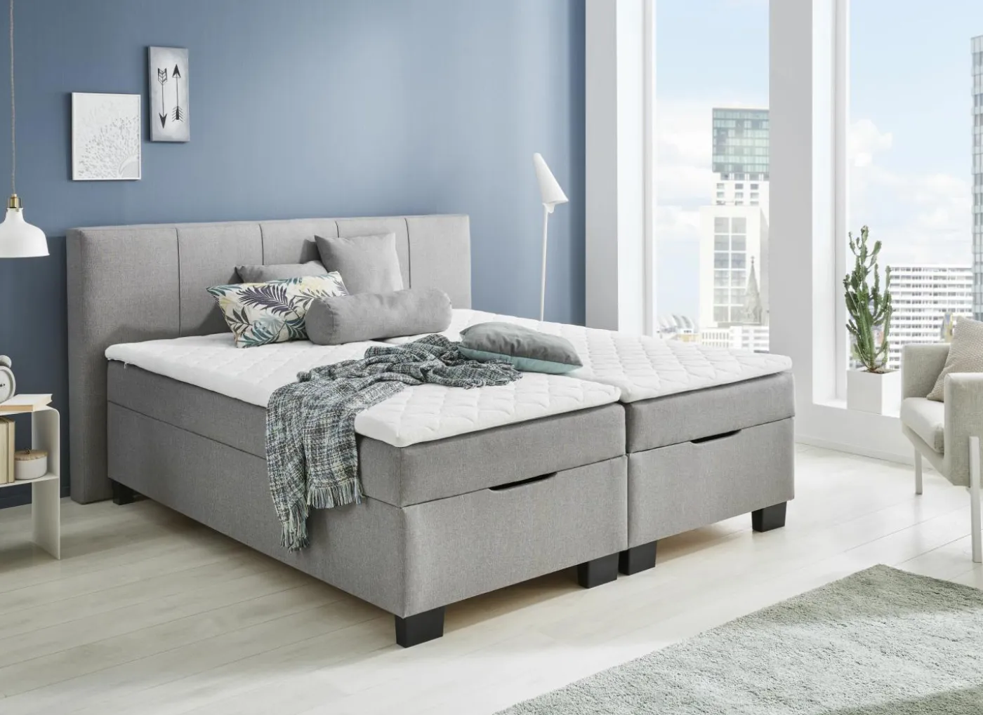 Bedbox BX1620 180x200cm - stof - lichtgrijs met opbergruimte