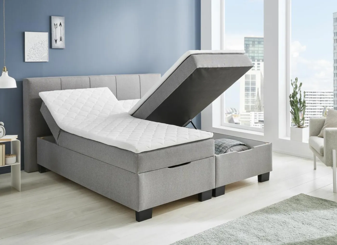 Bedbox BX1620 180x200cm - stof - lichtgrijs met opbergruimte
