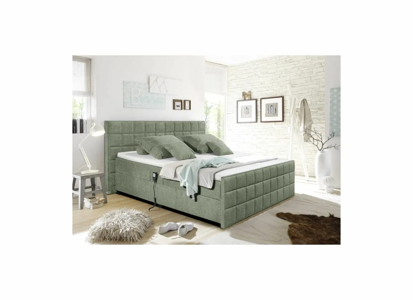 Bedbox Gabun 180x200cm - stof - olijf elektrisch