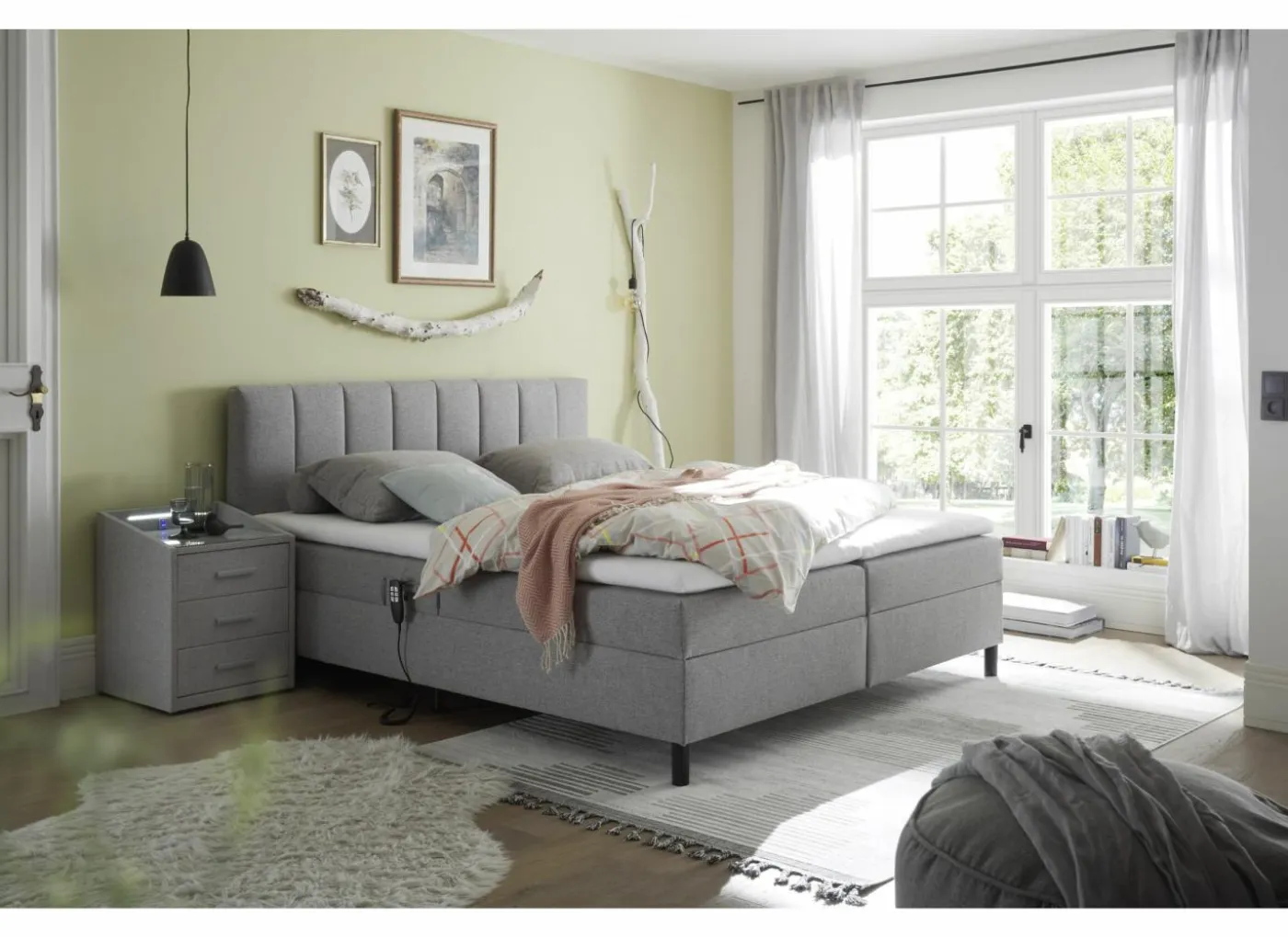 Bedbox Miralindo 160x200cm - stof - nordic ash elektrisch