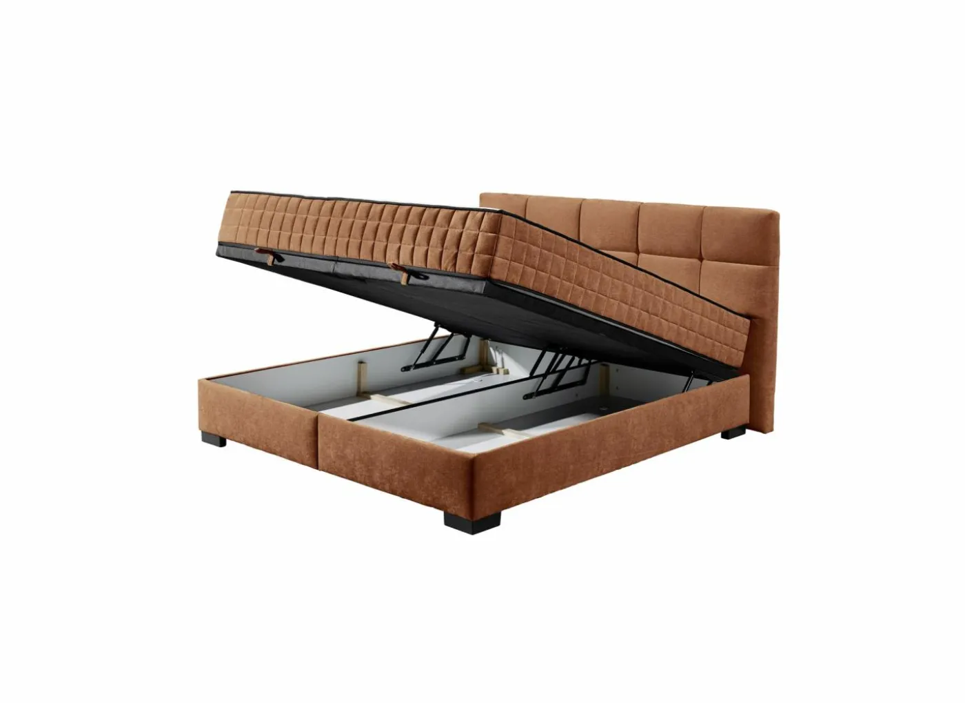 Bedbox Nagol A 160x200cm - stof - cognac met opbergruimte