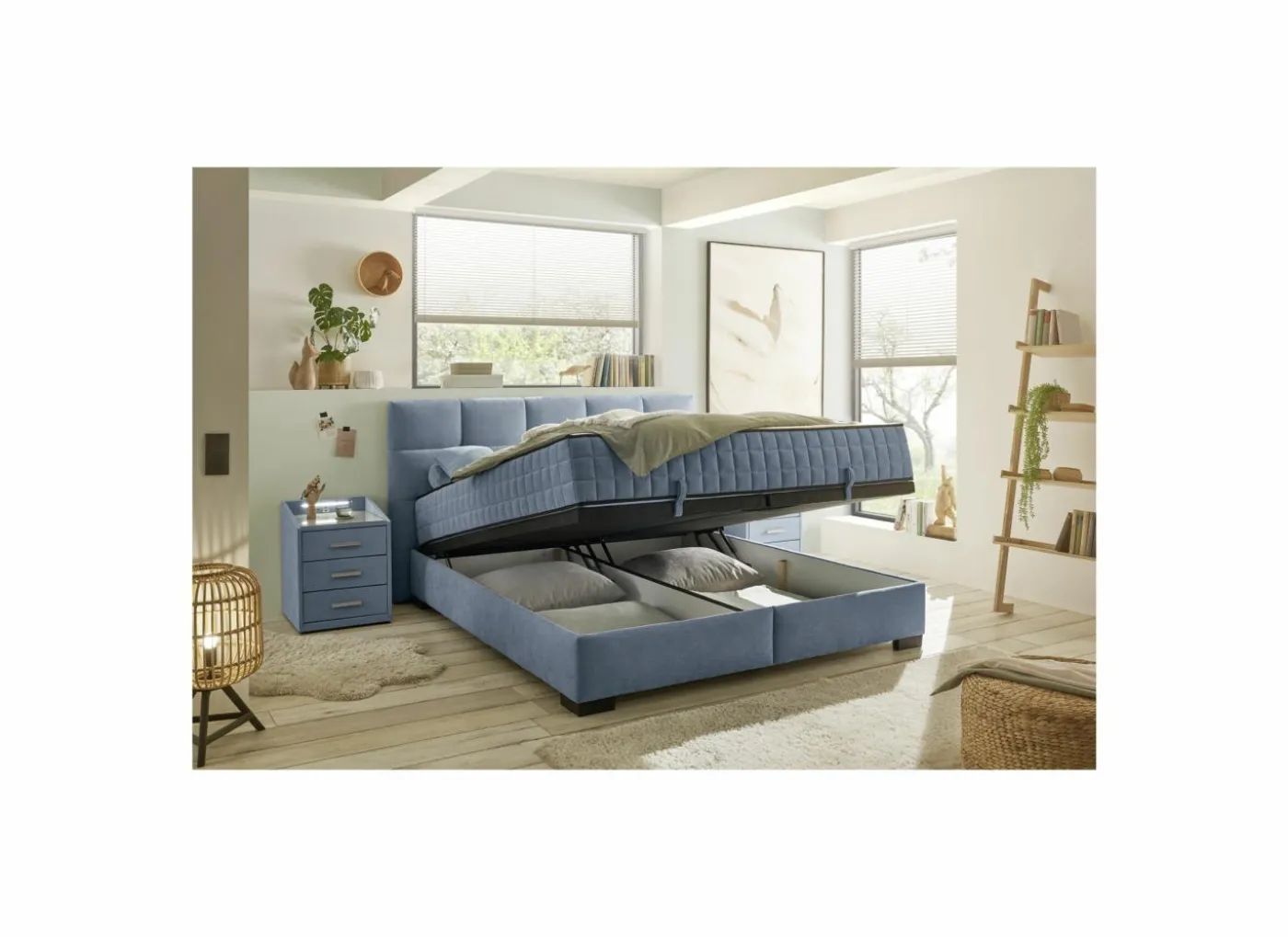 Bedbox Nagol A 160x200cm - stof - blauw met opbergruimte