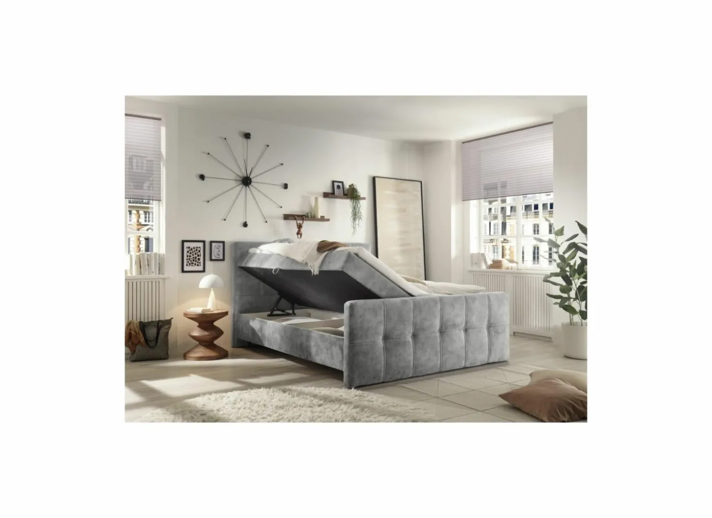 Bedbox Valetta 160x200cm - stof - grijs met opbergruimte