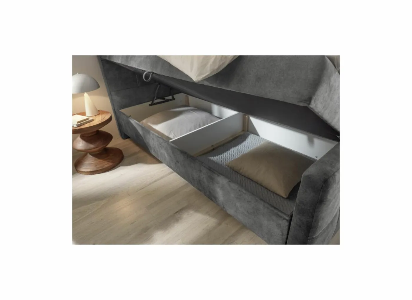 Bedbox Valetta 180x200cm - stof - antraciet met opbergruimte