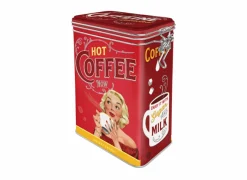 Bewaardoos Hot Coffee Now 11x8x18cm - metaal - meerkleurig