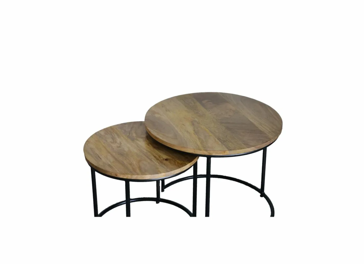 Bijzettafel Alvarez Ø55cm - mango massief - walnoot - set van 2