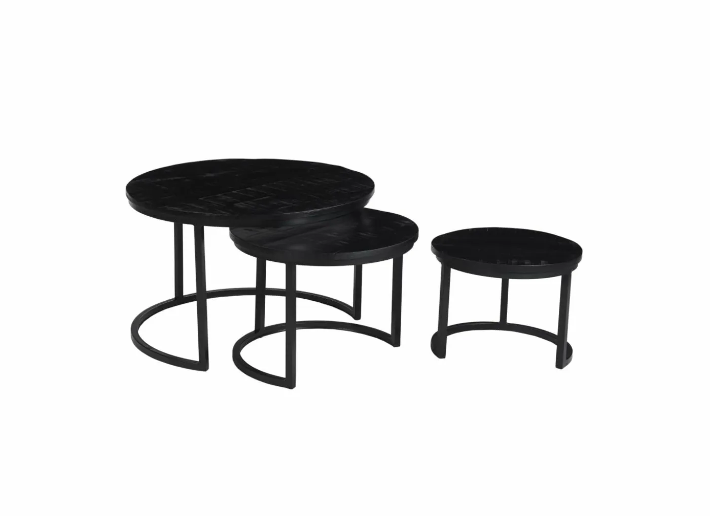 Bijzettafel Celeste Ø70cm - mango massief - zwart - set van 3