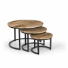 Bijzettafel Celeste Ø70cm - mango massief - naturel - set van 3