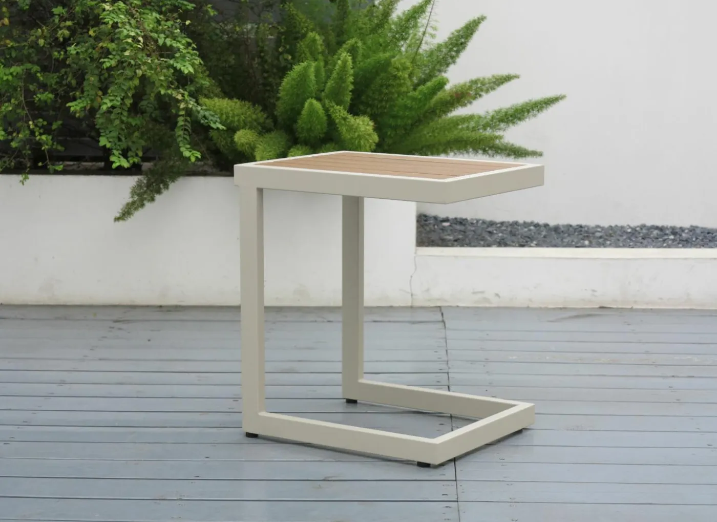 Bijzettafel Nirvana 40x32x45cm - aluminium/polywood - greige