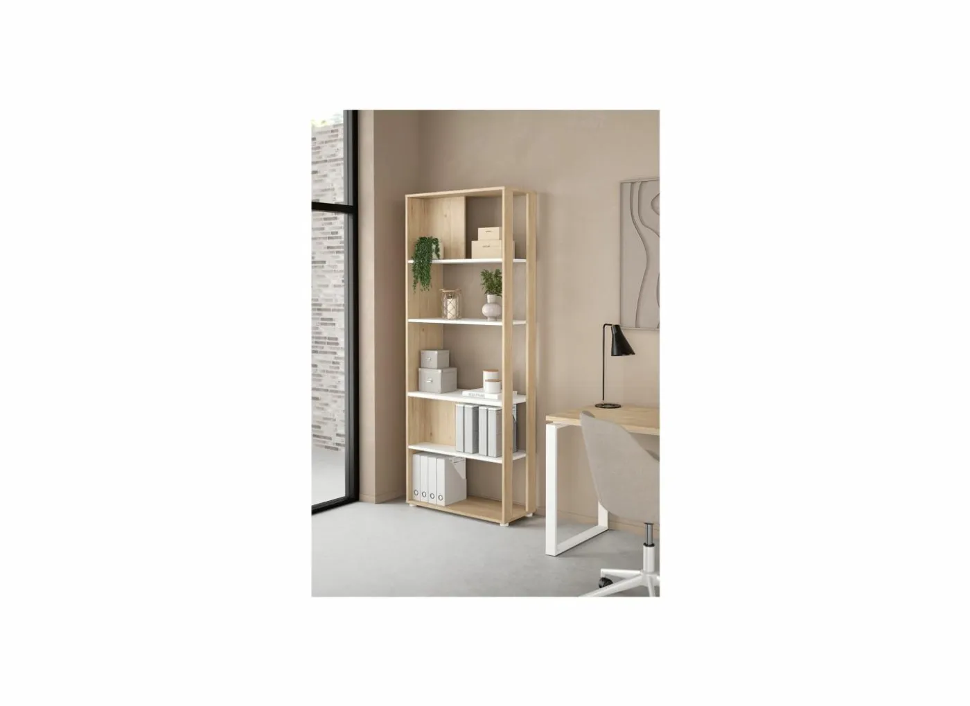 Boekenrek Sign 80x35x205cm - decor - jackson hickory bruin & wit