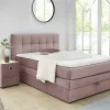 Boxspring Amy 140x200cm - stof - roze met opbergruimte