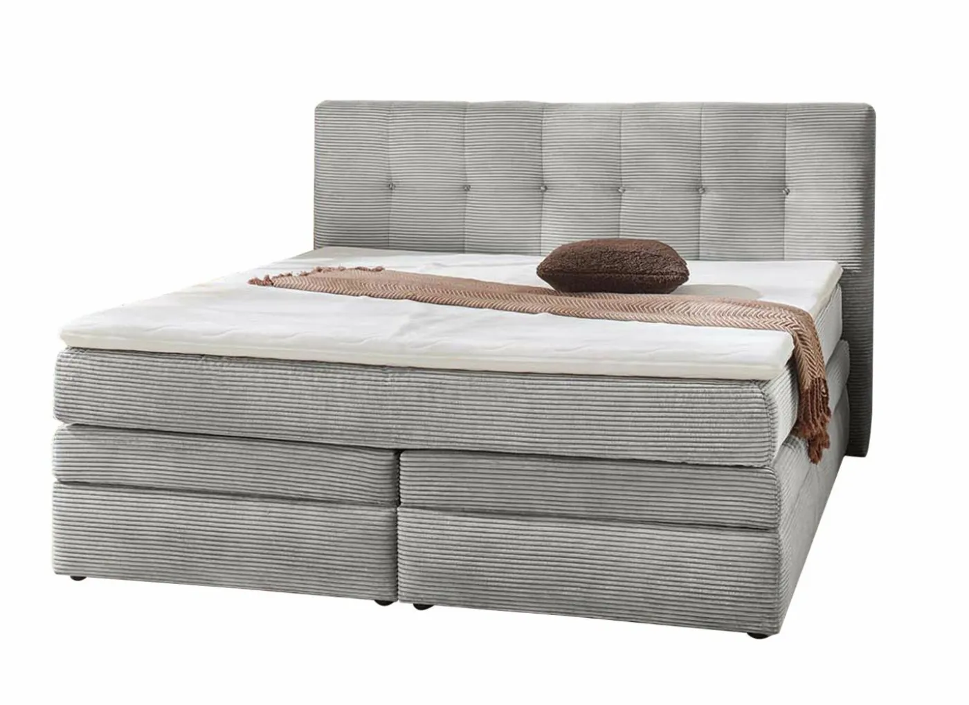 Boxspring Amy 180x200cm - stof - lichtgrijs met opbergruimte