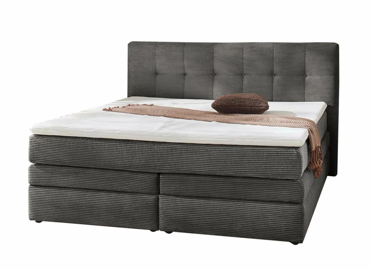 Boxspring Amy 180x200cm - stof - donkergrijs met opbergruimte
