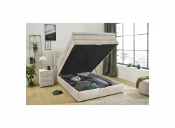 Boxspring Amy 140x200cm met opbergruimte stof ecru