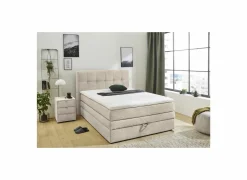 Boxspring Amy 140x200cm met opbergruimte stof ecru