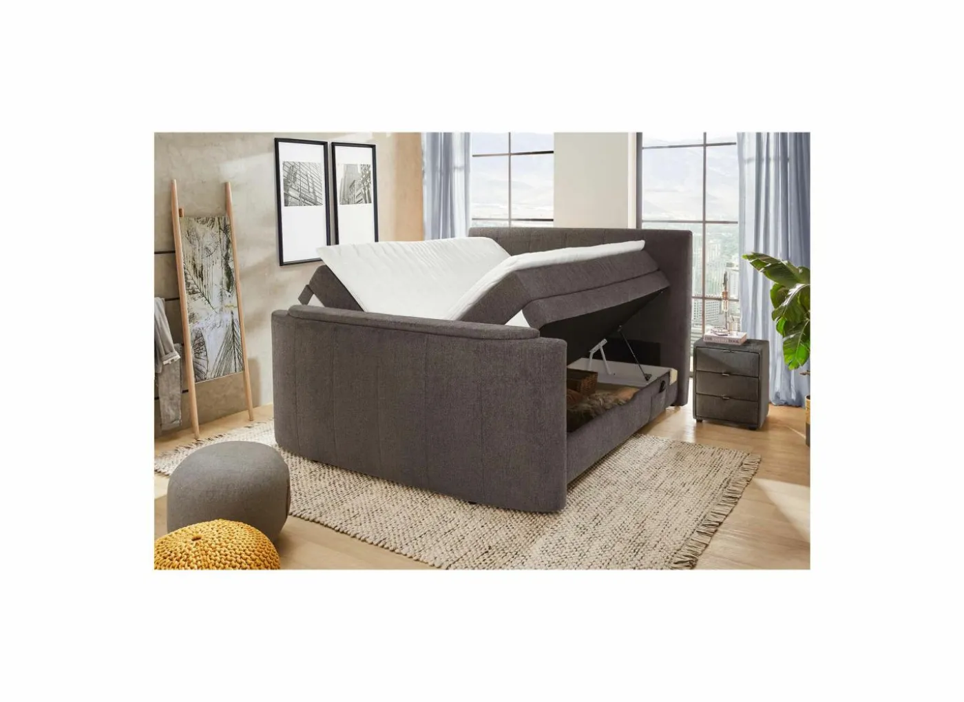 Boxspring Belair Max 180x200cm - stof - antraciet met tv-lift en opbergruimte