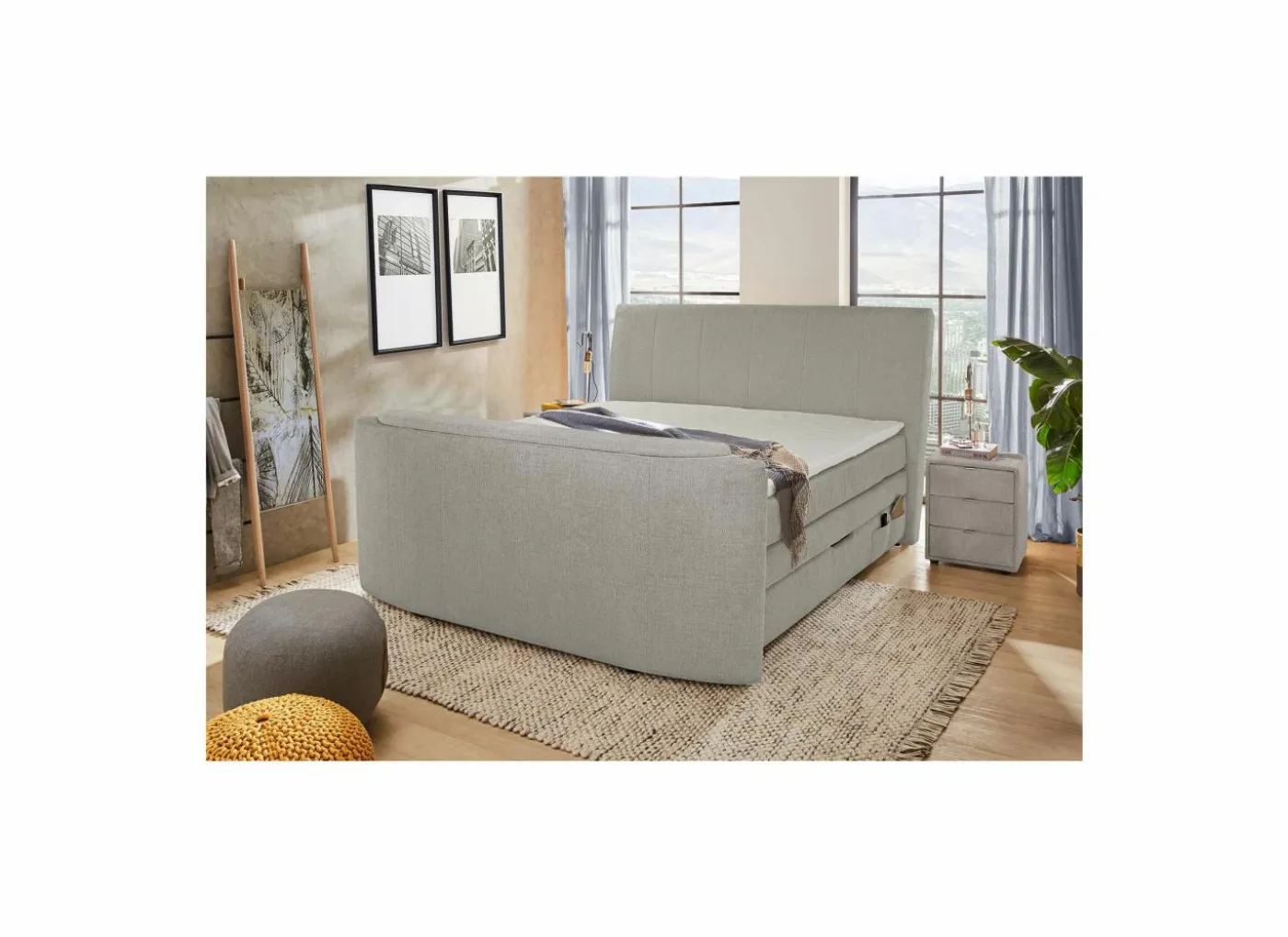 Boxspring Belair Max 180x200cm - stof - lichtgrijs met tv-lift en opbergruimte
