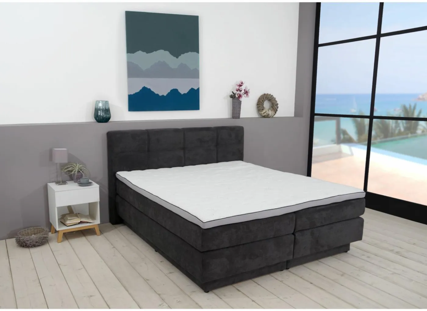 Boxspring BX2110 Portage 160x200cm - stof - antraciet met opbergruimte