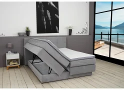 Boxspring BX2110 Portage 160x200cm - stof - lichtgrijs met opbergruimte