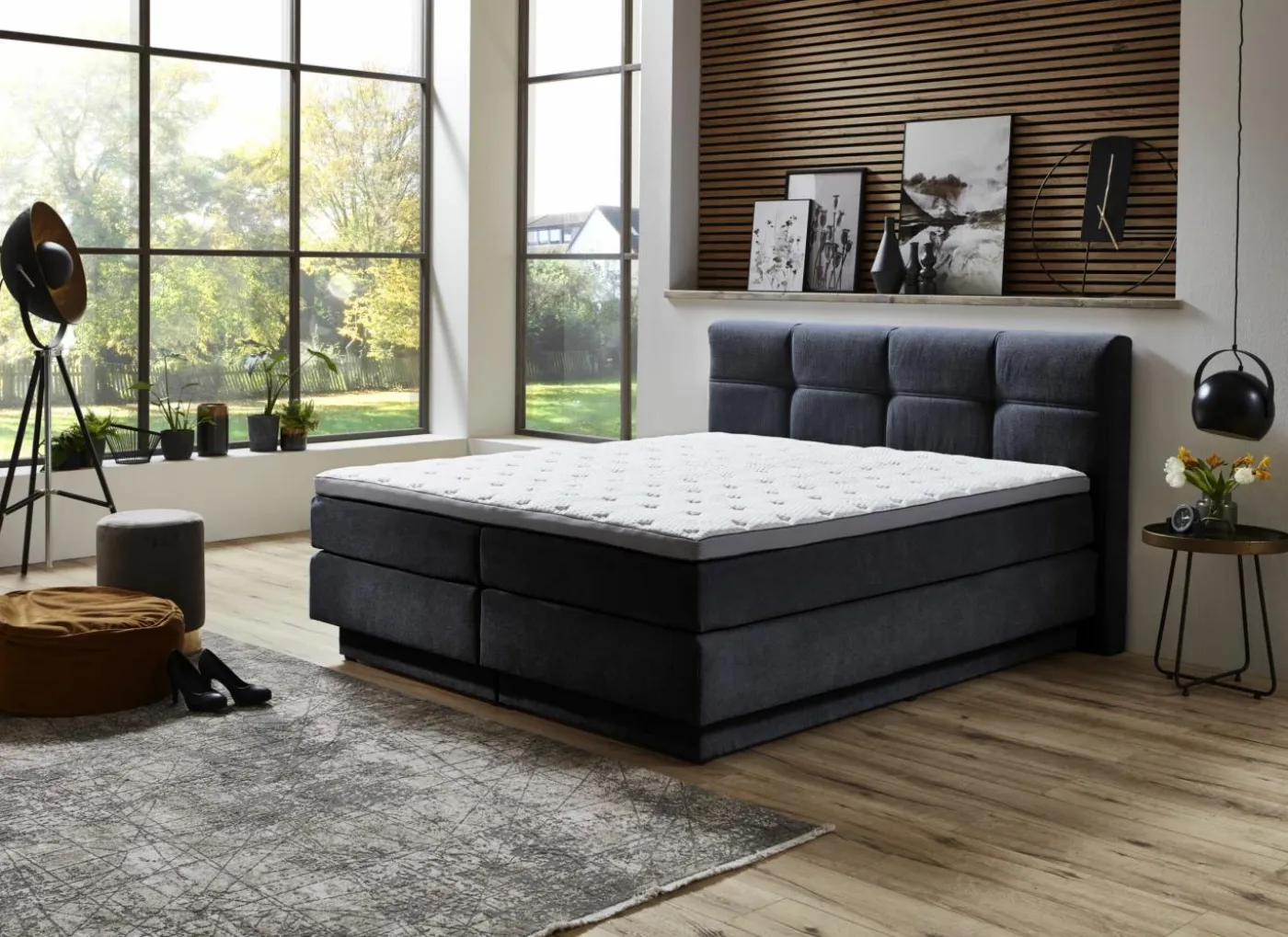 Boxspring BX2110 Portage 160x200cm - stof - grijsblauw met opbergruimte