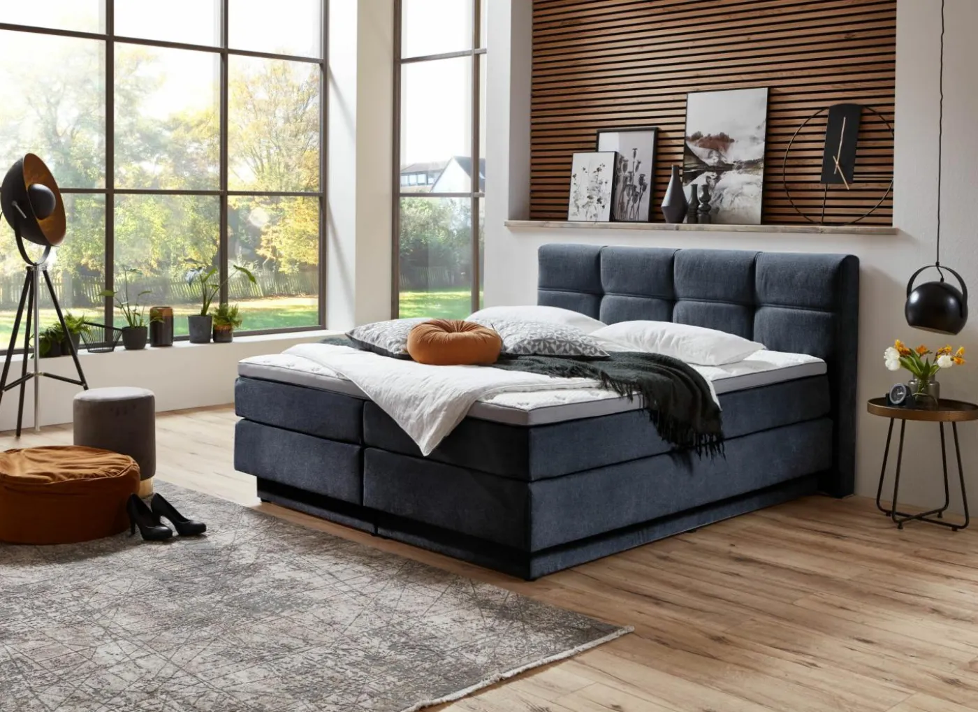Boxspring BX2110 Portage 160x200cm - stof - grijsblauw met opbergruimte