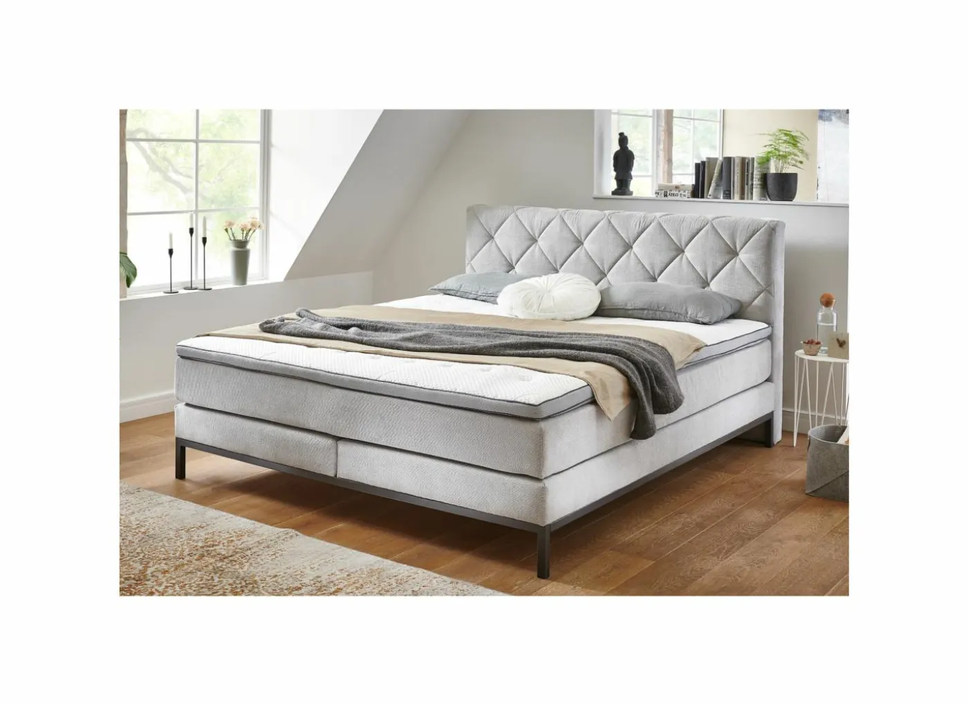 Boxspring BX2180 Rockaway 180x200cm - stof - grijs
