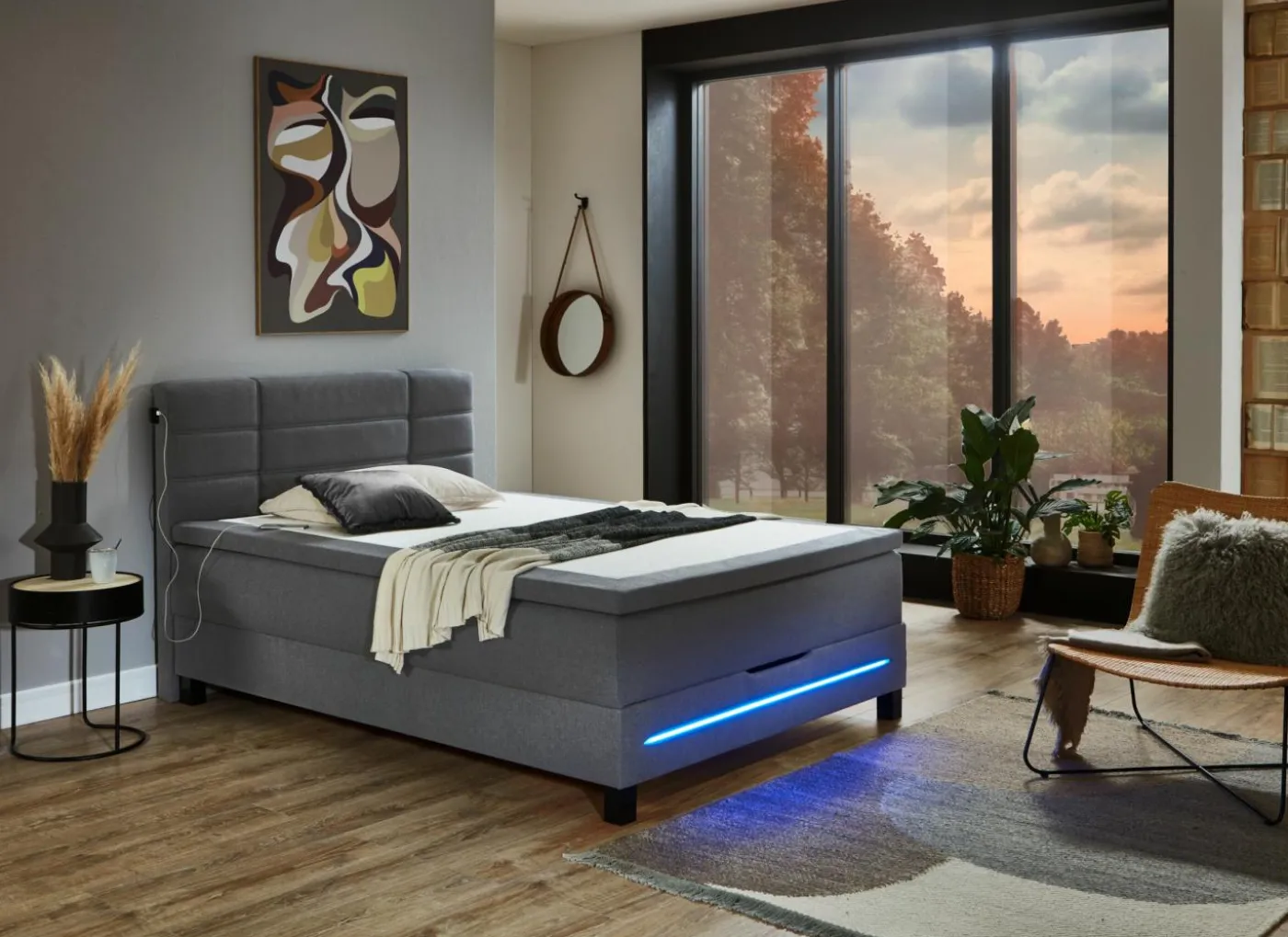 Boxspring BX2260 140x200cm - stof - lichtgrijs met opbergruimte