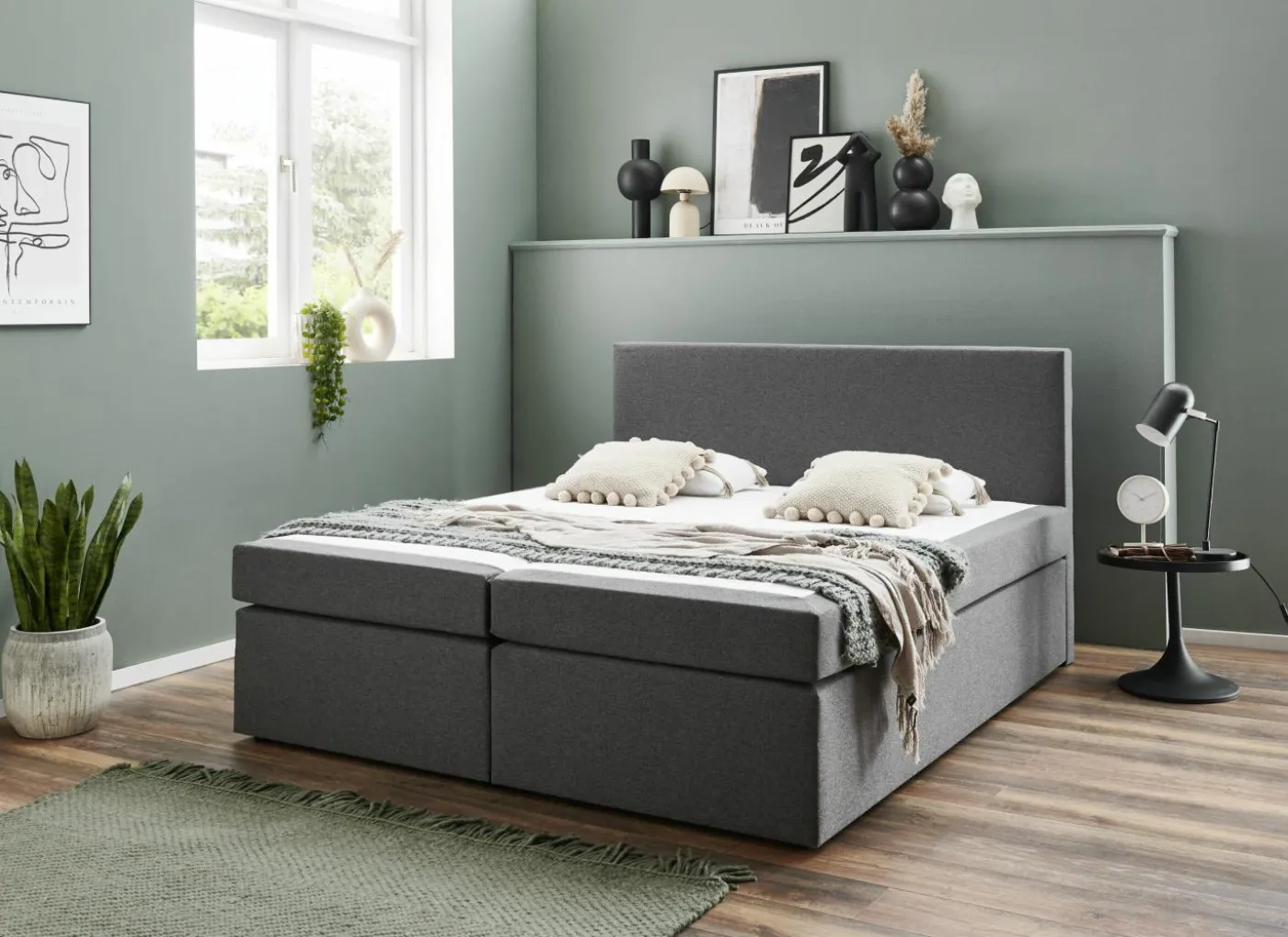 Boxspring BX890 120x200cm - stof - middengrijs