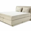 Boxspring Caren Max 160x200cm - stof - ecru met opbergruimte